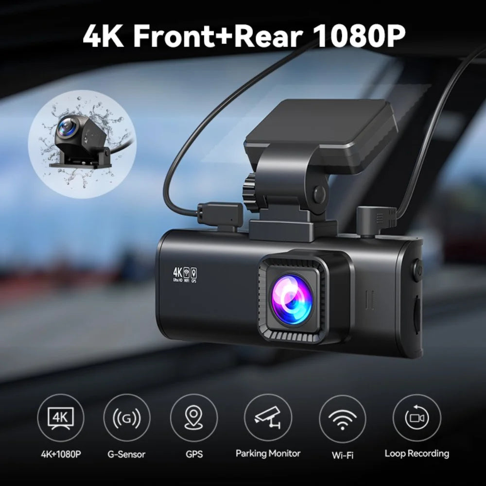REDTIGER Dash Cam Front and Rear, Dash Cam 4K with WiFi & GPS, 4K/2.5K Front+1080P Rear Dashcam, Dash Camera with Night Vision, 3.18'' LCD Screen, Loop Recording, Black