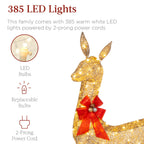 Best Choice Products 6.5ft 3-Piece Lighted Christmas Deer Set Outdoor Yard Decoration w/ 385 LED Lights, Stakes - Gold