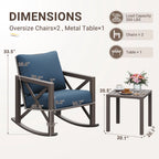 MRUAKA Rocking Chair Bistro Set,3 Piece Outdoor Patio Furniture Set with 2 Rockers and 1 Metal Coffee Table with Thick Cushions for Porch,Backyard,Poolside,Beige