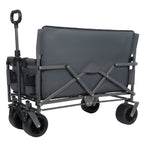 3-in-1 Collapsible Wagon Cart with Bench Seat, 500lbs Convertible Heavy Duty Utility Wagon with Flexible Handle, All-Terrain Folding Grocery Cart with Wheels for Shopping, Camping, Orange
