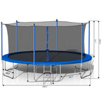 14FT Outdoor Trampoline with Safety Enclosure, Steel Tube Frame, Ladder & Secure Net - Heavy Duty, Blue