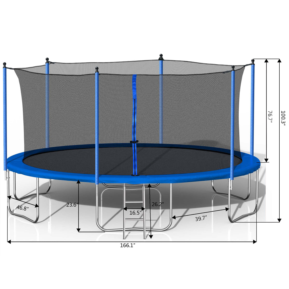 14FT Outdoor Trampoline with Safety Enclosure, Steel Tube Frame, Ladder & Secure Net - Heavy Duty, Blue
