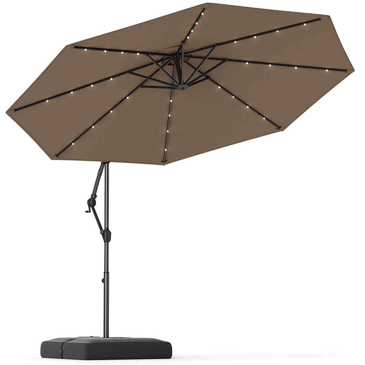 Costway 10 FT Solar Offset Hanging Umbrella Patio Cantilever Umbrella with 32 LED Lights Brown