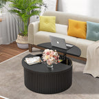 Oubayajia Round Coffee Table with Storage, Wood Lift Top Coffee Table, Waveform Panel, Natural