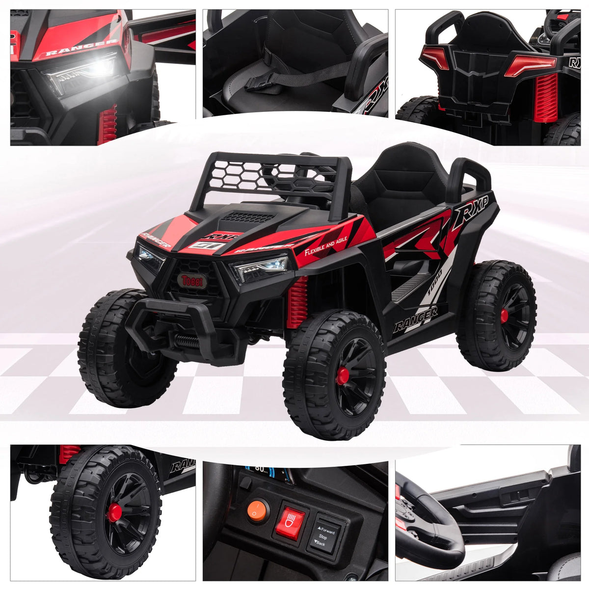 TOBBI 12V Kids Electric off-Road UTV Truck Car Battery Powered Ride on Toys for Girls with LED Headlights, Music, Horn