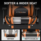 GTRACING Gaming Chair, Ergonomic Office Desk Chair with Lumbar Support, PU Leather, Footrest & Adjustable Headrest, Red