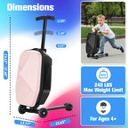 Advwin Scooter Luggage for Kids & Adults, Hardside Ride on Suitcase for Kids Ages 4-15 Multifunctional Lightweight Foldable Carry on Luggage with Wheels Ride on for Children Teenagers, Pink