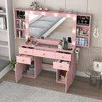 White Vanity Desk with Large Lighted Mirror & Power Outlet, Makeup Vanity Table with Glass Top & Drawers, Sliding Storage, 44.1" Large Makeup Vanity Table for Women Girls, White