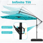 Costway 10 FT Solar Offset Hanging Umbrella Patio Cantilever Umbrella with 32 LED Lights Brown