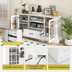 TV Stand for TVs up to 70  with Glass Doors Cubbies and Drawer