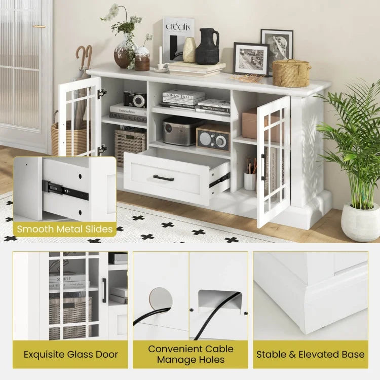 TV Stand for TVs up to 70  with Glass Doors Cubbies and Drawer