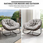 Outdoor Papasan Rocking Chair, Patio Oversized Wicker Egg Rocking Chair, Indoor & Outdoor Comfy Rocker Chair with Thick Cushion, Modern Lounge Chair for Front Porch, Garden, Backyard, Grey