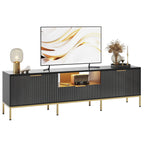 Bestier 55" LED TV Stand for TVs up to 60" Modern High Gloss Entertainment Center with Drawers Cabinets Fluted TV Console, White & Gold