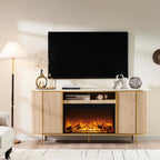 OKD Luxury Fireplace TV Stand for TVs Up to 80 inches, 70" Modern Fluted Entertainment Center with Electric Fireplace, Media Console TV Stand for Living Room,Natural Oak