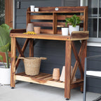 Backyard Discovery 47" Acacia Wood Garden Potting Bench & Serving Bar, Storage Shelf