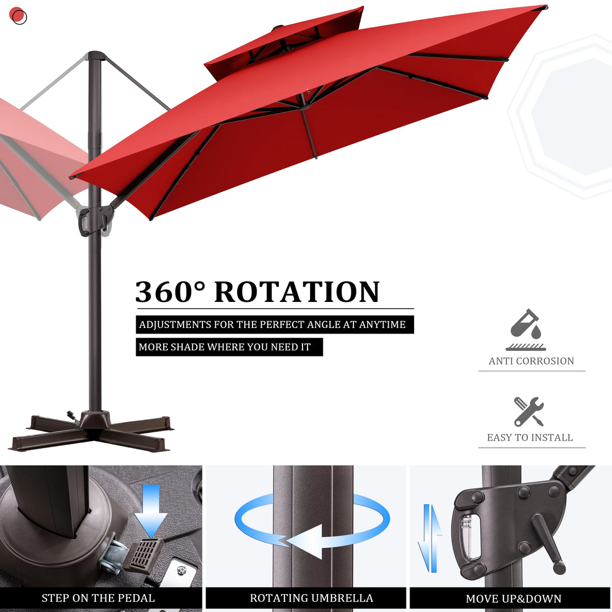 Pellebant 10 ft. x 10 ft. Square Double Top Patio Cantilever Umbrella, Navy Blue