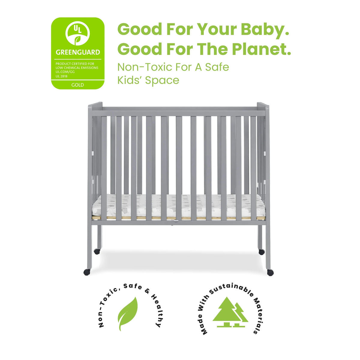 Delta Children Lee Portable Folding Mini Crib with 1.5-Inch Mattress - Greenguard Gold Certified, Bianca White