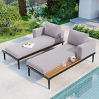 Harper & Bright Designs Patio Outdoor Metal Daybed for 2, All Weather Outdoor Chaise Lounges Reclining Chairs with Wood Topped Side Spaces for Drinks for Poolside Balcony Deck, Gray