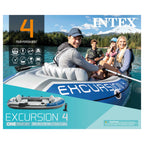 Intex Excursion 4 Person Inflatable Rafting and Fishing Boat Set with 2 Oars