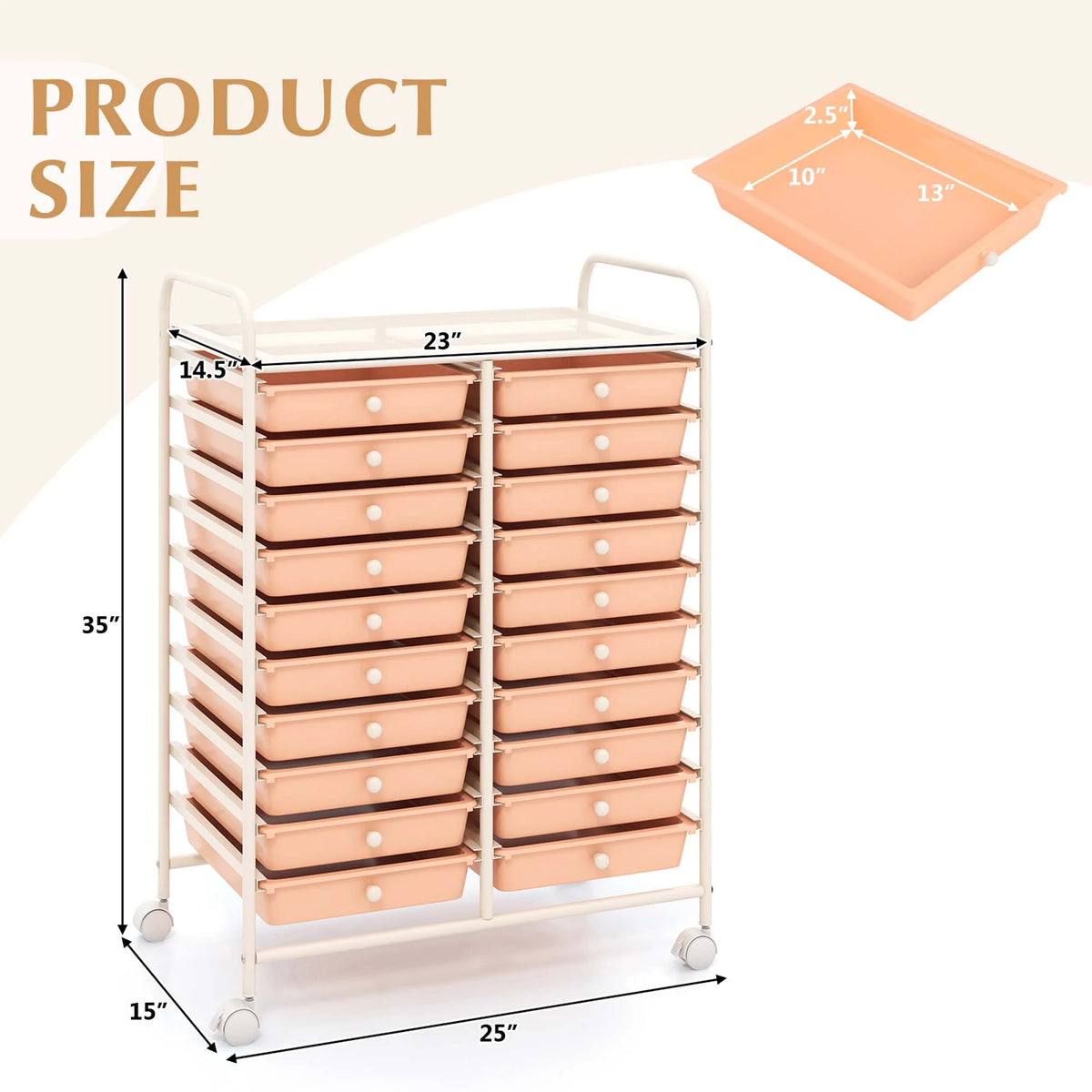 Costway 20 Drawer Rolling Storage Cart Tools Scrapbook Paper Office School Organizer Yellow