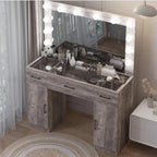 Ktaxon Large Makeup Vanity, Vanity Table Set w/ Visible Glass Top w/ Charging Station, White