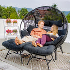 RADIATA 440 lbs Outdoor Egg Chair with Foot Rest & Ottoman, Wicker Patio Egg Chair for Indoor or Garden,Beige
