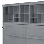 Queen Size Murphy Bed Wall Bed with Top Shelves & USB Charging, Space-Saving Cabinet Bed with Flexible Slats, Gray Modern Foldable Bed