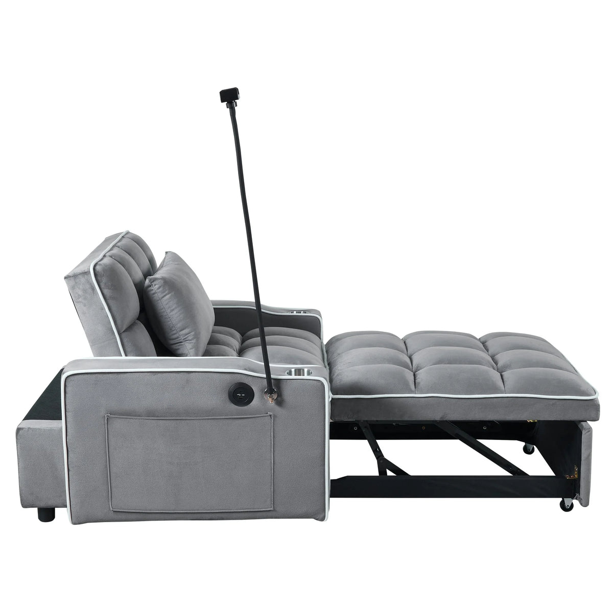 Gewnee 55'' Modern Convertible Velvet Sofa Bed with Pull-Out Twin Bed, Adjustable Backrest for Living Room, Office (Dark Gray)