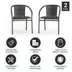 Emma + Oliver Indoor/Outdoor Stacking Rattan Restaurant Patio Chairs, Set of 2, Gray