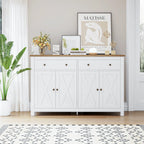Homfa 55.1'' W Farmhouse Storage Cabinet, 4-Doors 2-Drawers Wood Sideboard with Adjustable Shelves for Kitchen Dining Room, White