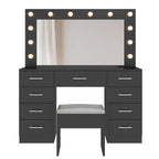 Ktaxon Large Makeup Vanity, Vanity Table Set w/ Visible Glass Top w/ Charging Station, White