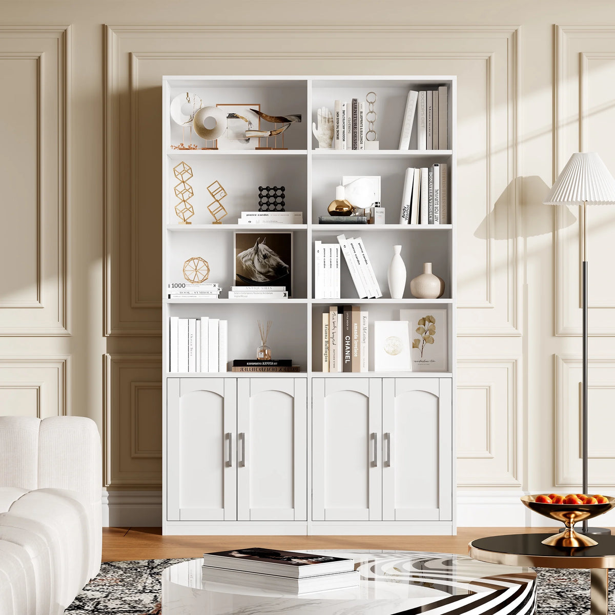 Homfa 73�� Tall Bookcases with Doors, 8 Cubes 6-Tier Double Row Bookshelf, White Bookcase for Living Room Home Office