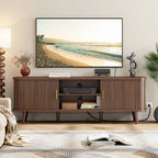 Laintene 59" TV Stand, Fluted TV Stand for TVs up to 65", Entertainment Center with Storage and Sliding Doors, Modern Media Console with Power Outlet for Living Room, Walnut