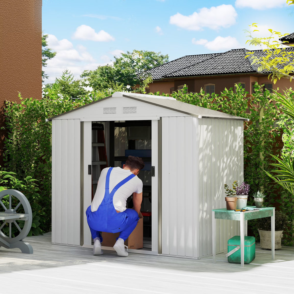Outsunny 7' x 4' Metal Storage Shed Organizer, Garden Tool House with 4 Vents and 2 Sliding Doors for Backyard, Patio, Garage, Lawn, Dark Gray