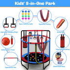 Mini Round Trampoline for Kids with Basketball Hoop, SEGMART 55'' Indoor Outdoor Toddler Trampoline with Enclosure Net, Swing, Sandbag, Ring, Ocean Balls, Small Trampoline Gift for Boys Girls, Blue
