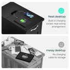 LINSY HOME End Tables for Living Room with Charging Station, Nightstand for Bedroom with Drawer and Detachable Holder,Washed Grey & Brown