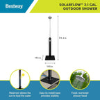 Bestway SolarFlow Outdoor Shower 2gal/8L: Oversized Shower Head and Stand, Easy Installation, & Adjustable Water Flow. Experience the ultimate convenience.