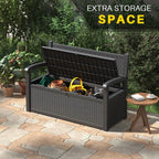Bifanuo 70 Gallon Storage Bench Deck Box for Patio Furniture with Armrest Bench Outdoor Storage Water-Resistant Deck Box for Garden Tools,Pool Storage and Outdoor Cushions,Grey