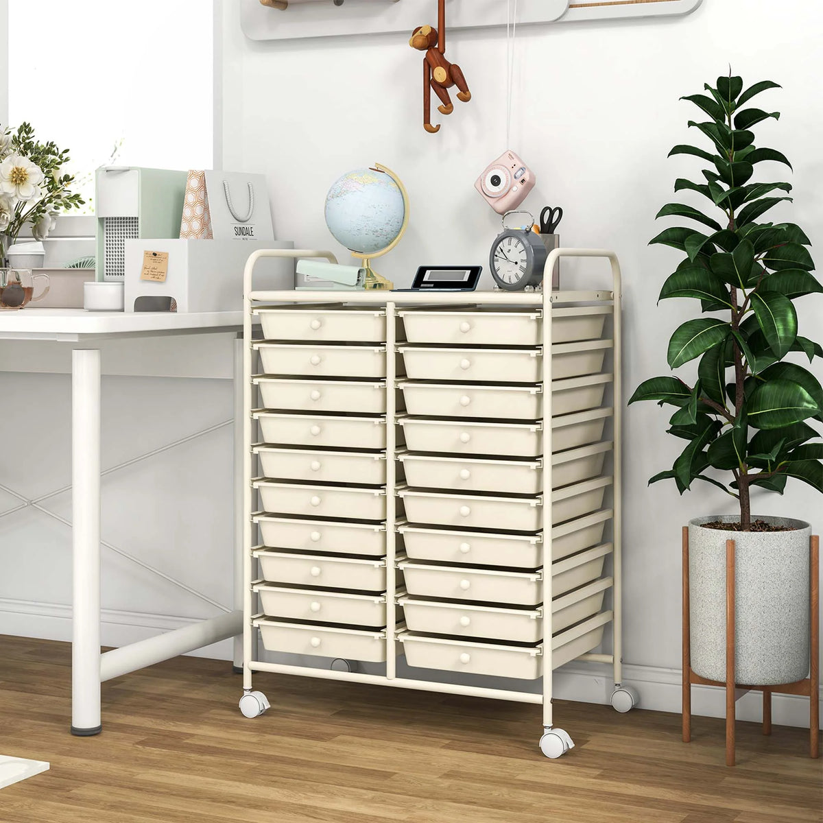 Costway 20 Drawer Rolling Storage Cart Tools Scrapbook Paper Office School Organizer Yellow