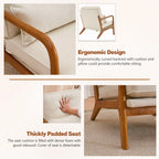 Accent Chairs, Single Linen Lounge Reading Armchair with Solid Wood Frame, Mid Century Modern Easy Assembly Arm Chairs for Living Room-Beige
