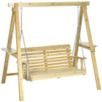 Outsunny 2-Seat Outdoor Swing Chair, Porch Swing with Stand and Side Tables, for Garden, Poolside, Backyard, Natural