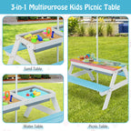 Costway 3-in-1 Kids Picnic Table Wooden Outdoor Sand & Water Table with Umbrella Play Boxes Green