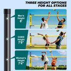 Patiassy Outdoor Portable Volleyball Net Set System for Backyard - Quick & Easy Setup Adjustable Height Steel Poles, PU Volleyball, Pump and Carrying Bag