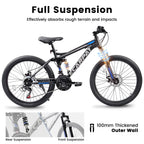 A2760 27.5 Inch Full Suspension Mountain Bike, Front and Rear Dual Shock Absorbers, Mechanical Disc Brakes, 21-Speed, Suitable for Men and Women, Ideal for Travel and Fitness Enthusiasts