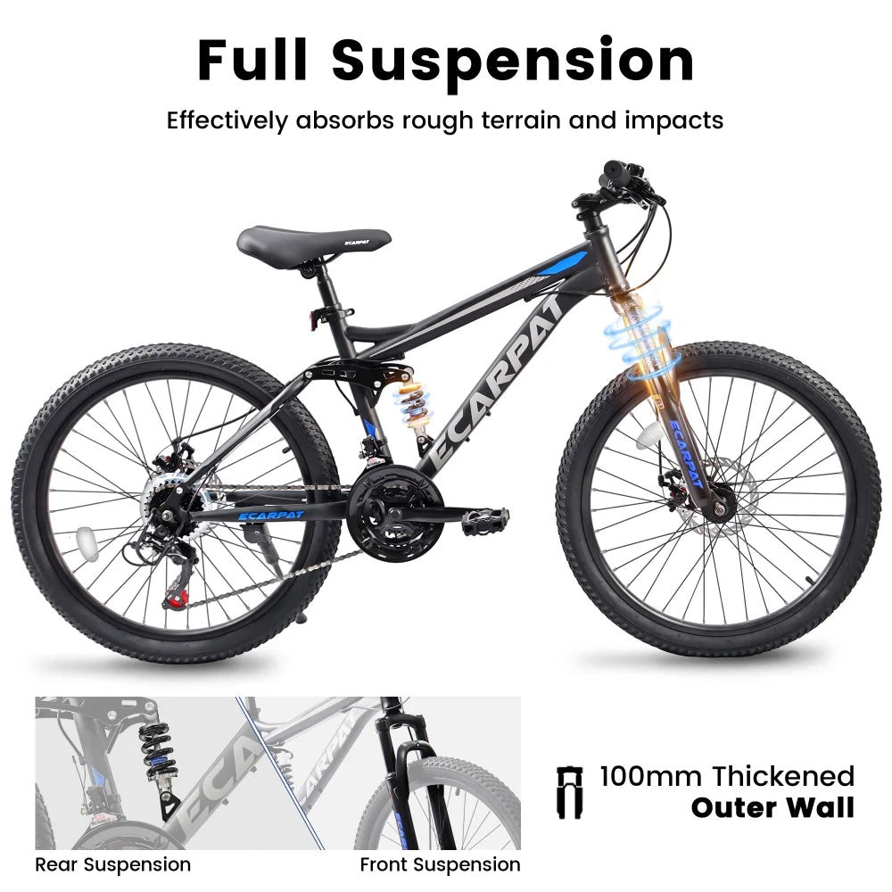 A2760 27.5 Inch Full Suspension Mountain Bike, Front and Rear Dual Shock Absorbers, Mechanical Disc Brakes, 21-Speed, Suitable for Men and Women, Ideal for Travel and Fitness Enthusiasts