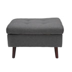 OFM Mid Century Modern Tufted Fabric Storage Ottoman, Walnut Legs, in Beige