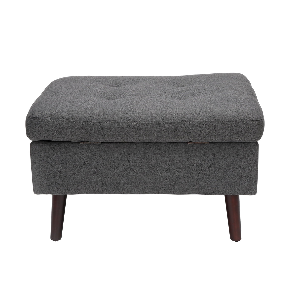 OFM Mid Century Modern Tufted Fabric Storage Ottoman, Walnut Legs, in Beige