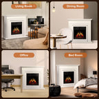 KISSAIR Electric Fireplace Mantel Wooden Surround Firebox, Free Standing Fireplace, with Remote Control, Adjustable LED Flame, 750W/1500W -White