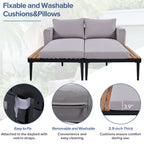 Harper & Bright Designs Patio Outdoor Metal Daybed for 2, All Weather Outdoor Chaise Lounges Reclining Chairs with Wood Topped Side Spaces for Drinks for Poolside Balcony Deck, Gray