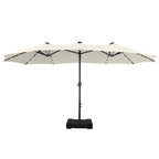 Summit Living 15 FT Double-Sided Solar Patio Umbrella with Base Large Outdoor Umbrella with LED Solar Lights - Haze Blue
